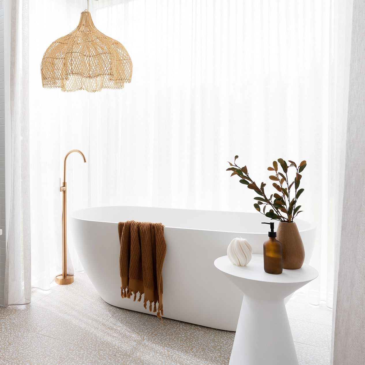 Walkerville bathroom pendant lighting hangs above a modern double bathroom vanity.