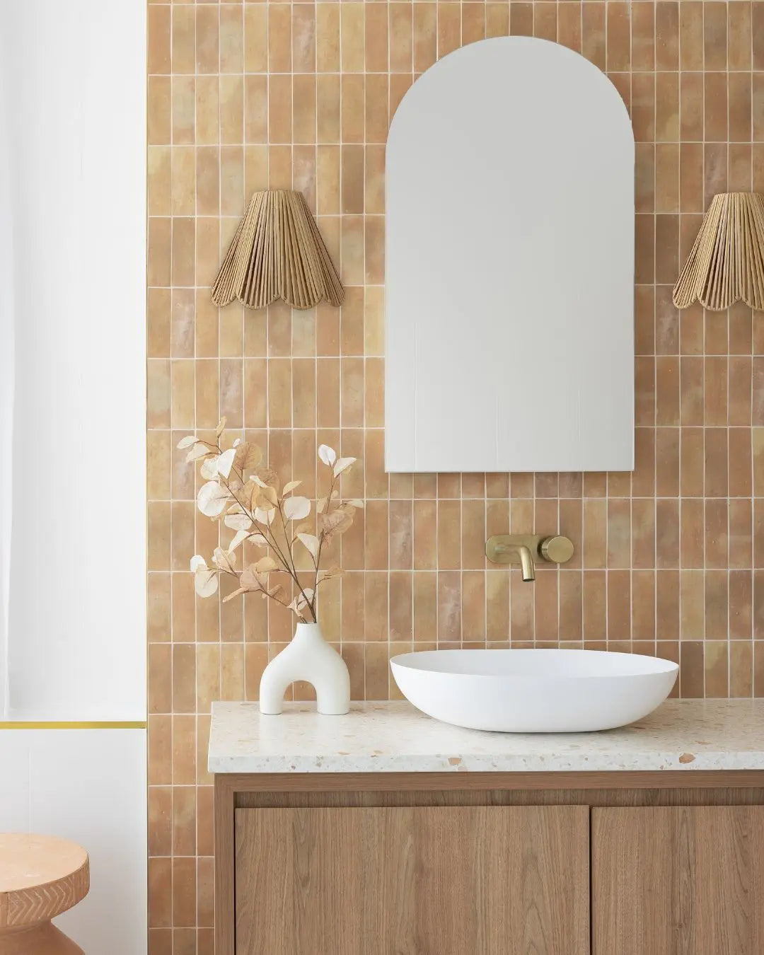 Walkerville bathroom pendant lighting hangs above a modern double bathroom vanity.