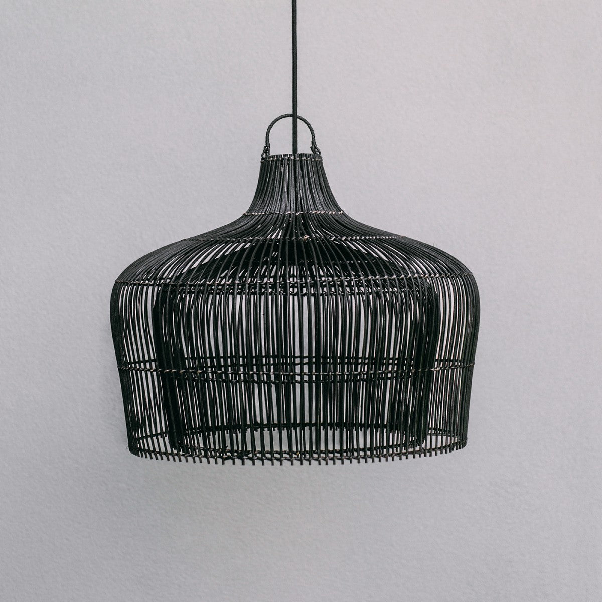 Double-layered-black-rattan-pendant-light