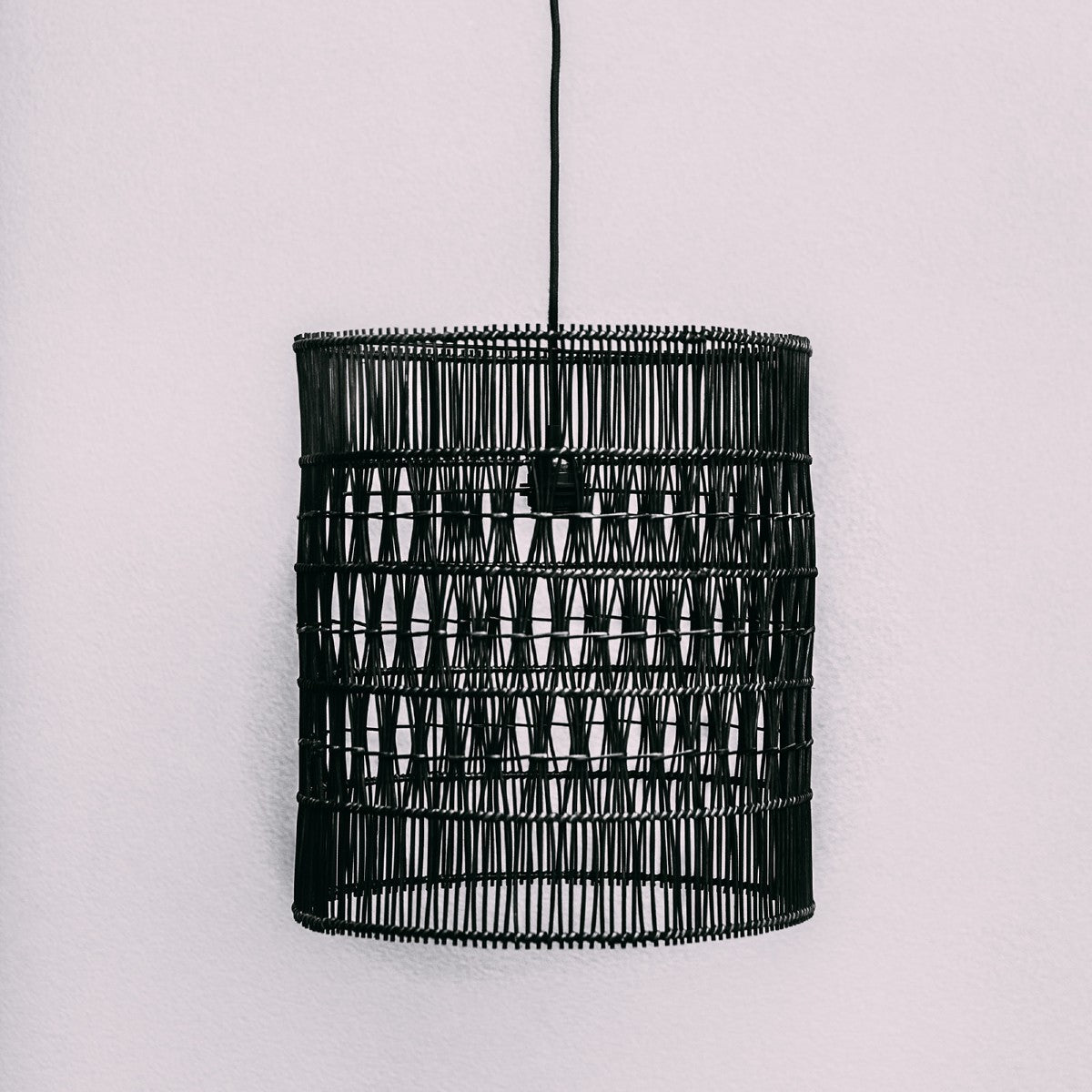 Rattan-Woven-pendant-light-black-cylindrical